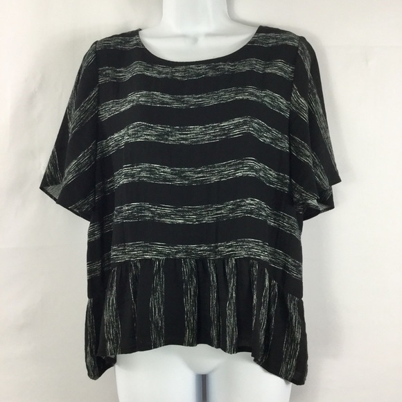𝅺skies Are Blue Stripe Ruffle Sleeve Peplum Hem Top - Picture 1 of 8
